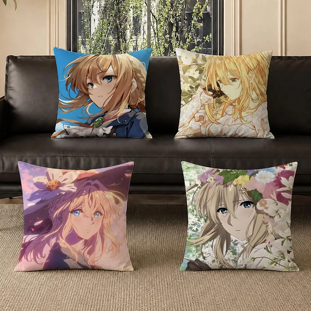 anime Violet Evergarden Cushion Cover Pillow Short Plush Pillow Modern Minimalist Style for Living Room Bedroom Gift Giving