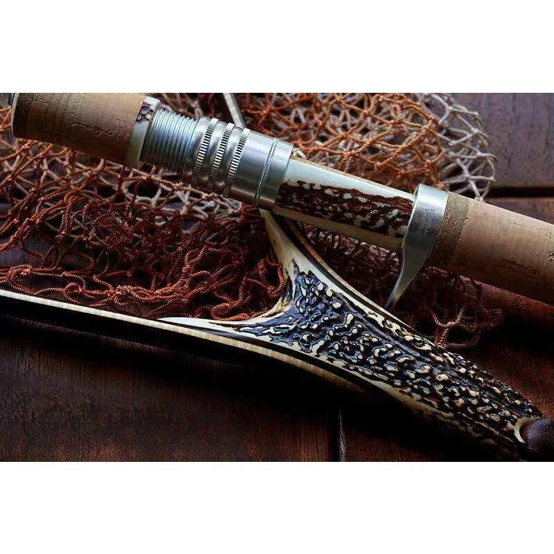 Handmade antlers copy net, net stream Luya fly trout army fish cotton rope net black persimmon wood