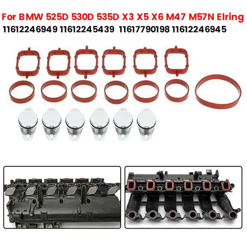 19PCS Car Intake Manifold Blind Plugs&Gasket Kit 11612246945 For BMW 525D 530D 535D X3 X5 X6 M47 M57N Elring 1617790198 Parts B