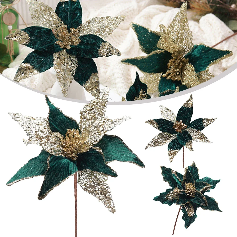 Glitter Christmas Flower Wedding Wreaths Xmas 30cm Atmosphere Cloth+Plastic Decoration Garden Hanging Convenient