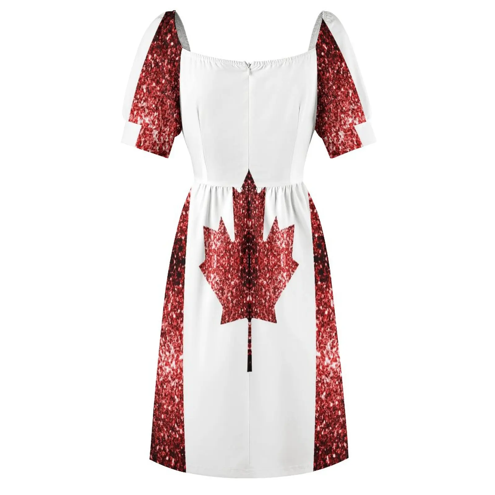 Canada flag red faux sparkles maple leaf (Photo of Glitter - Not Reflective) Short Sleeved Dress