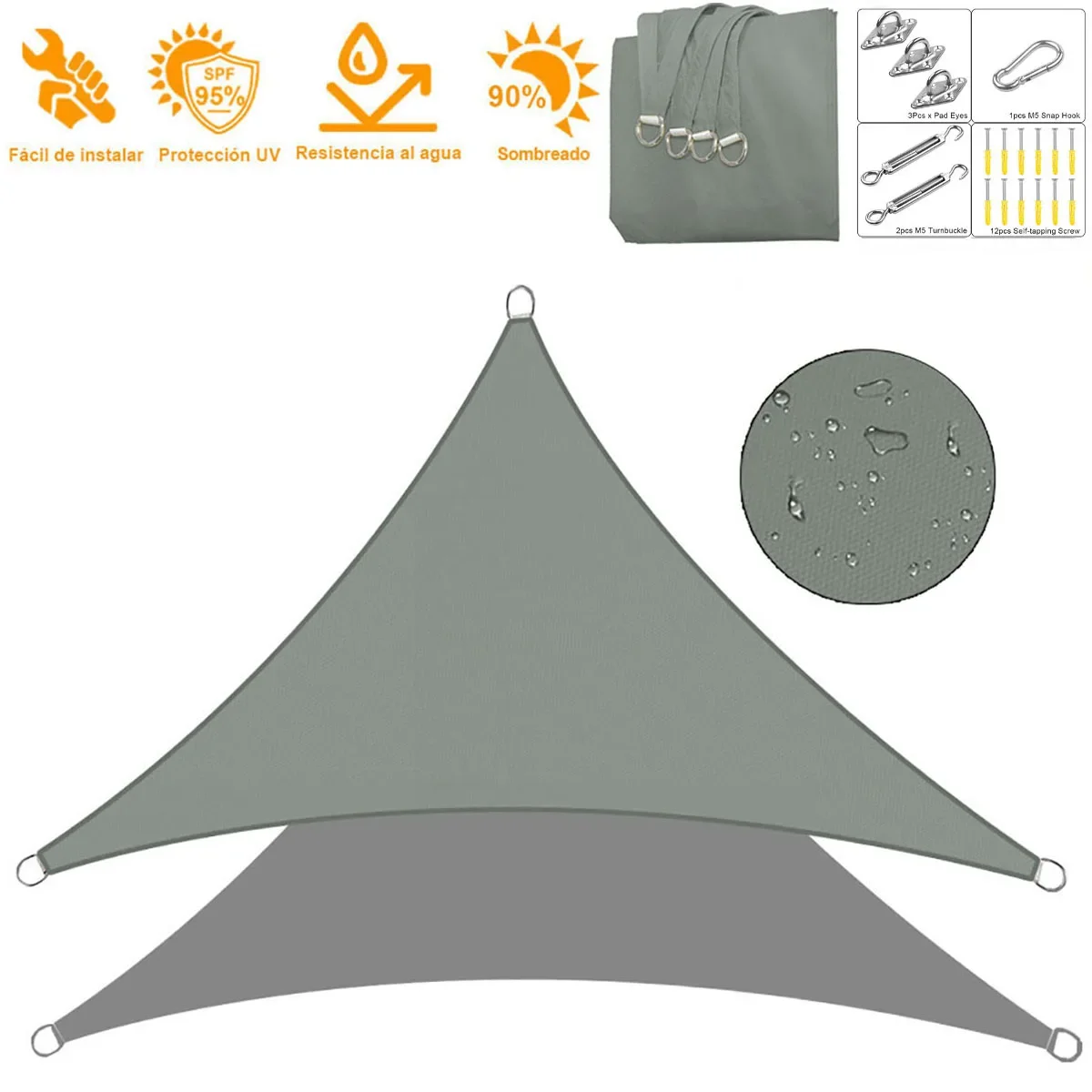 

Shade Sail, Waterproof Outdoor Garden Patio Party Awning, Triangular Canopy 98% Blocking with Rope Canopi Pool net