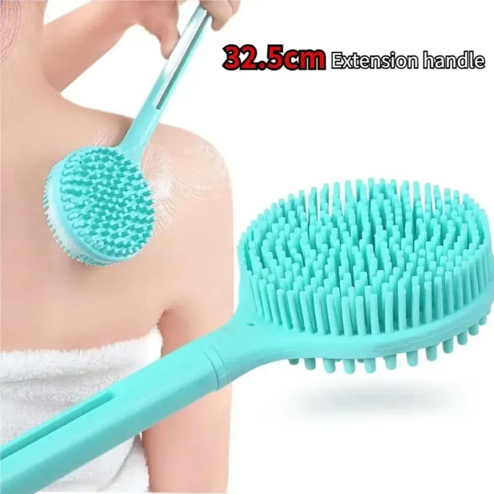 2025 New Double-Sided Silicone Long Handle Bath Brush Body Shower Scrubber Back Brushes Bathroom Massage Home Cleaning Scrubbers