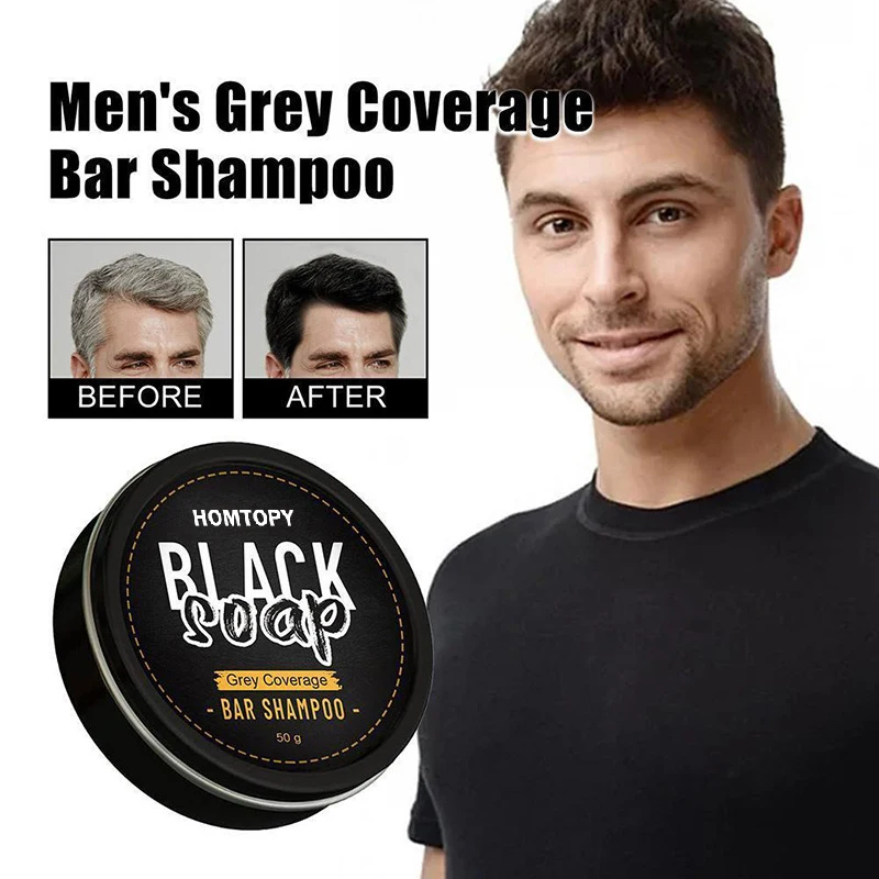 50g Men\'s Black Hair Soap Hair Darkening Soap Shampoo Bar Fast Effective Repair Gray White Color Dye Hair Body Natural Organic