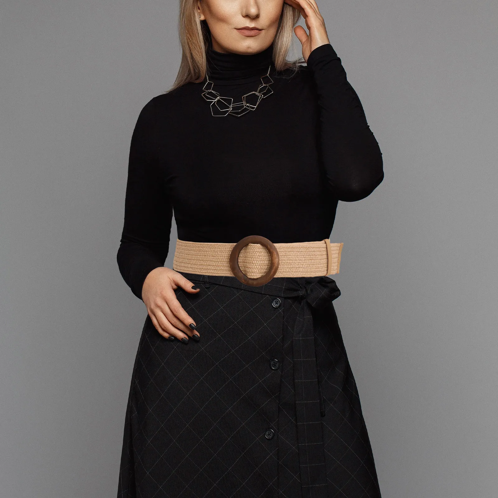 قابل للتعديل المنسوجة الخصر المرأة Pp العشب مع مشبك خشبي موضة الترفيه اللون البني مكتب اليومية حفلة السفر للجينز