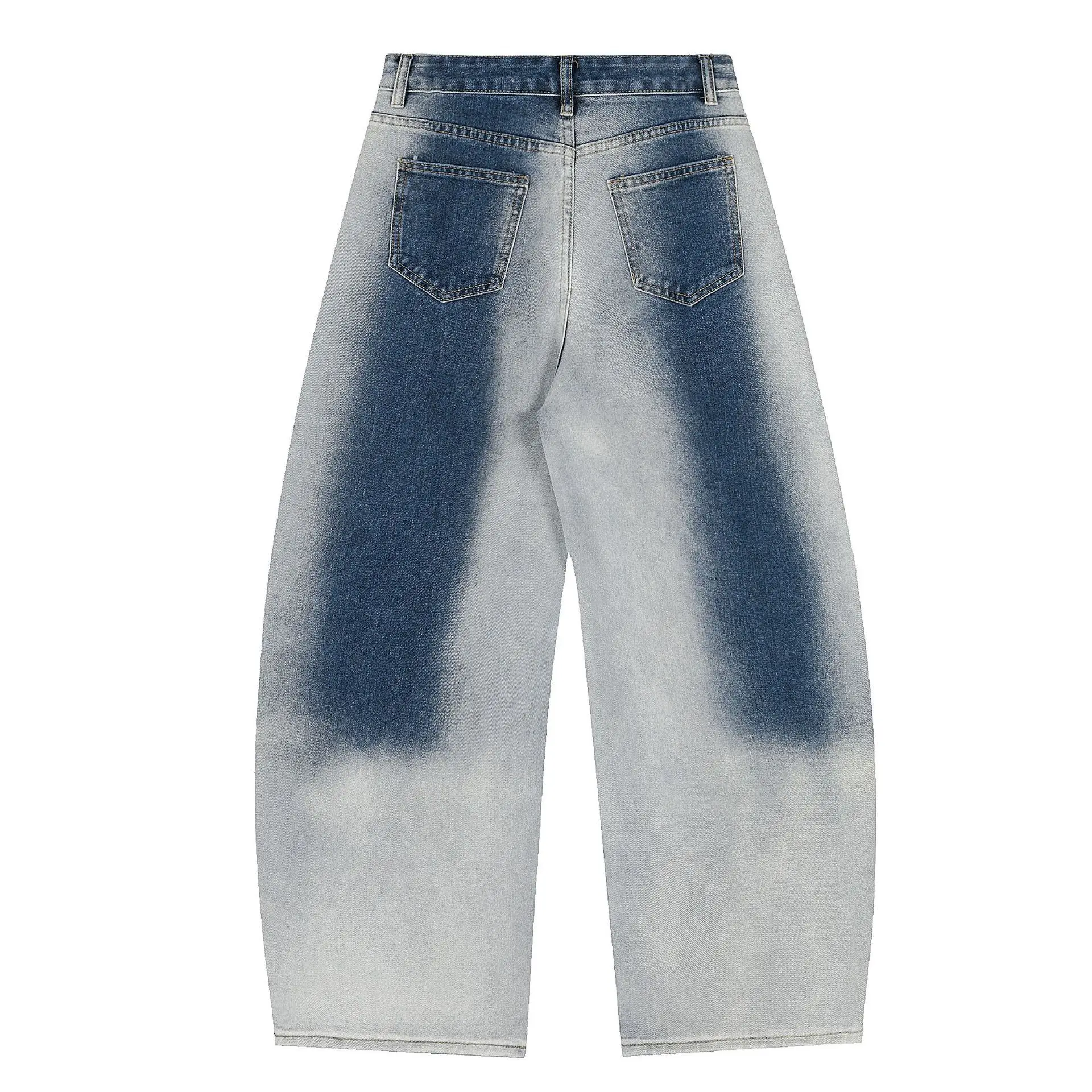 Celana Jeans Pria Model Gradual Washed Desain Kepribadian High Street dari MWJLPWQ, Celana Denim Wide Leg Model Machete, Musim Gugur 2025 Terbaru 21641