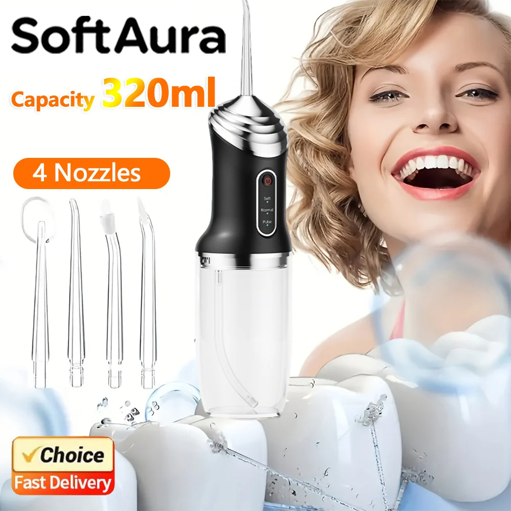 SoftAura 2026 New Portable Water Flosser Oral Irrigator USB Charging Wireless Teeth Cleaner for Home Travel Daily Dental Care