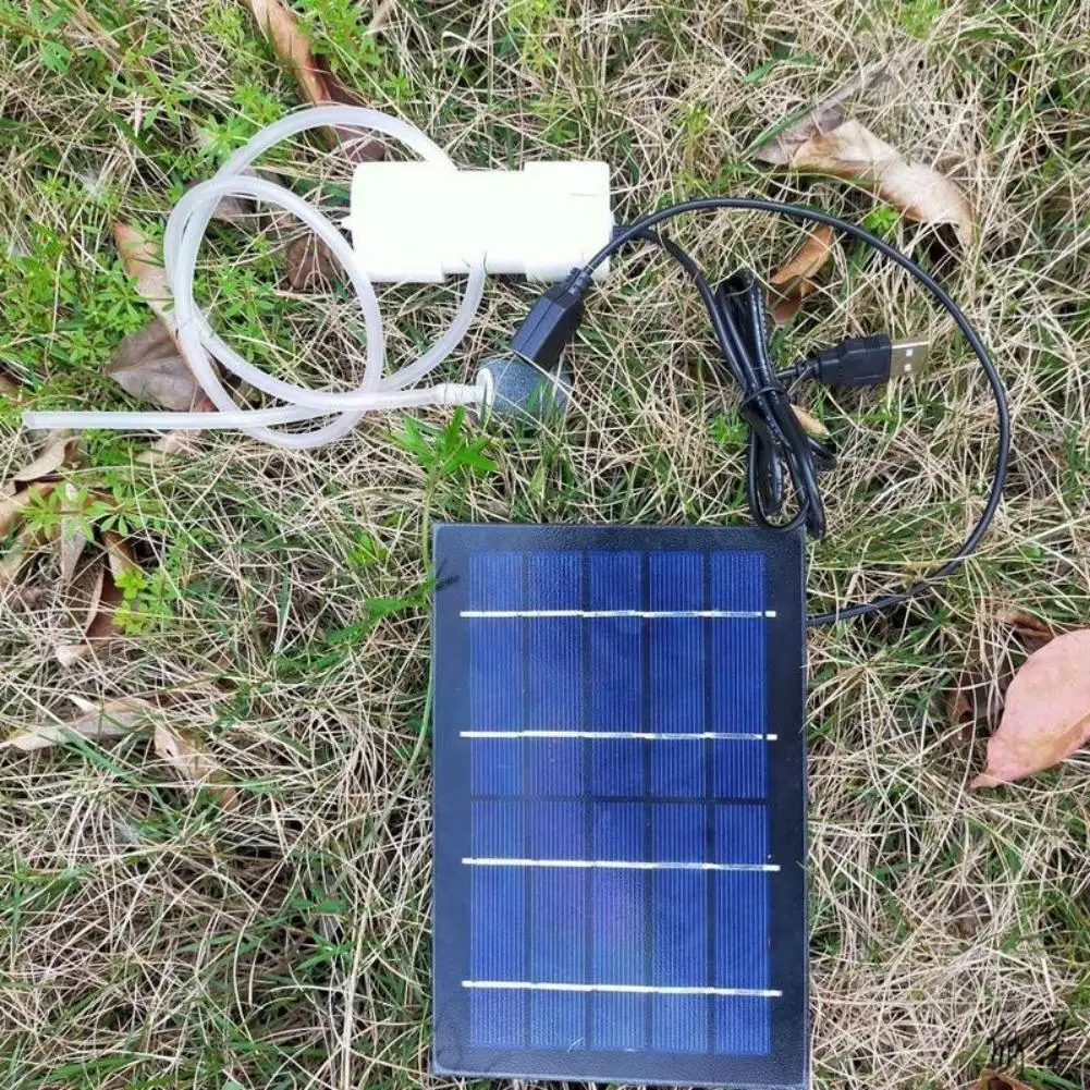 Solar Air Pump Aquarium Oxygen Aerator USB Rechargeable Quiet Waterproof Fish Tank Pond Fishing Bubbler Medaka Hose Tube Kit view 5