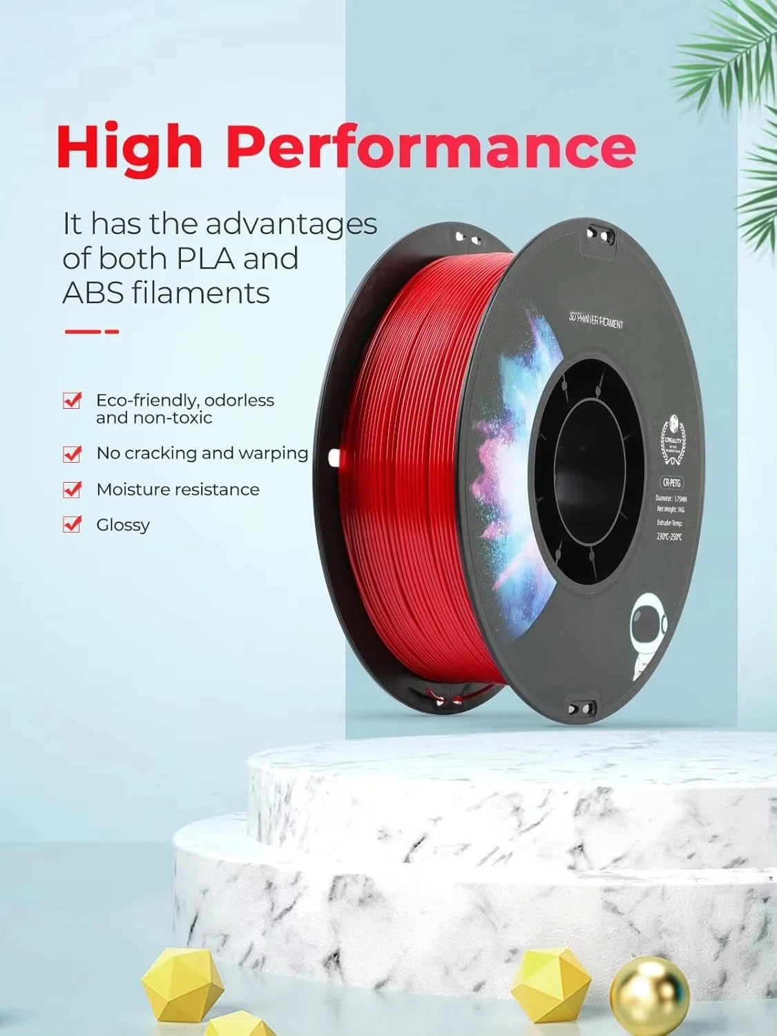 1.75mm PETG 3D Printing Filament High Toughness Dimensional Precision Consumable for Desktop FDM Printers