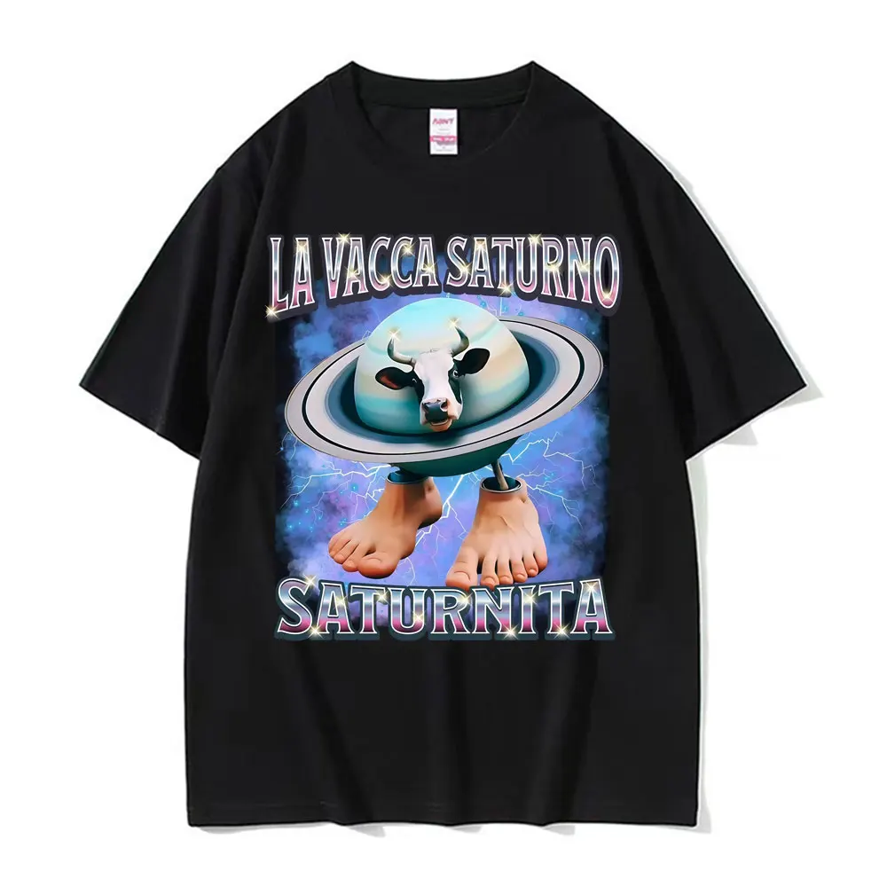 

La Vacca Saturno Saturnita забавные футболки с изображением коровы и мема, мужская одежда, модная футболка в юмором стиле, повседневная хлопковая футболка высокого качества