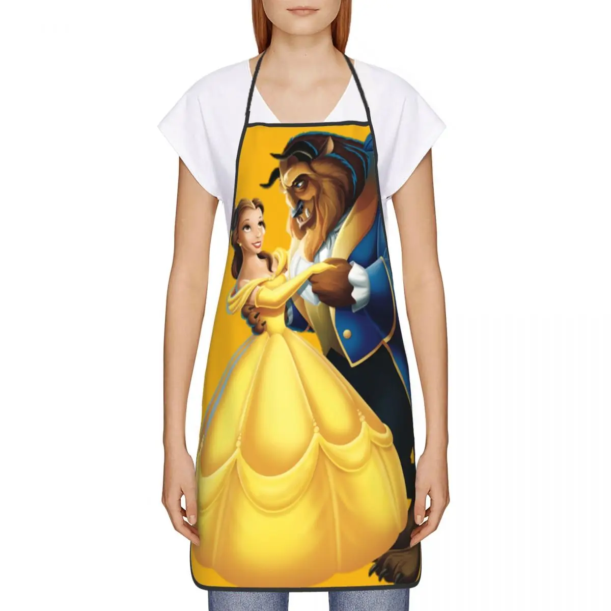 Custom Beauty And The Beast Dancing Bib Apron Women Men Kitchen Chef Belle Princess Tablier Cuisine for Cooking Baking Gardening