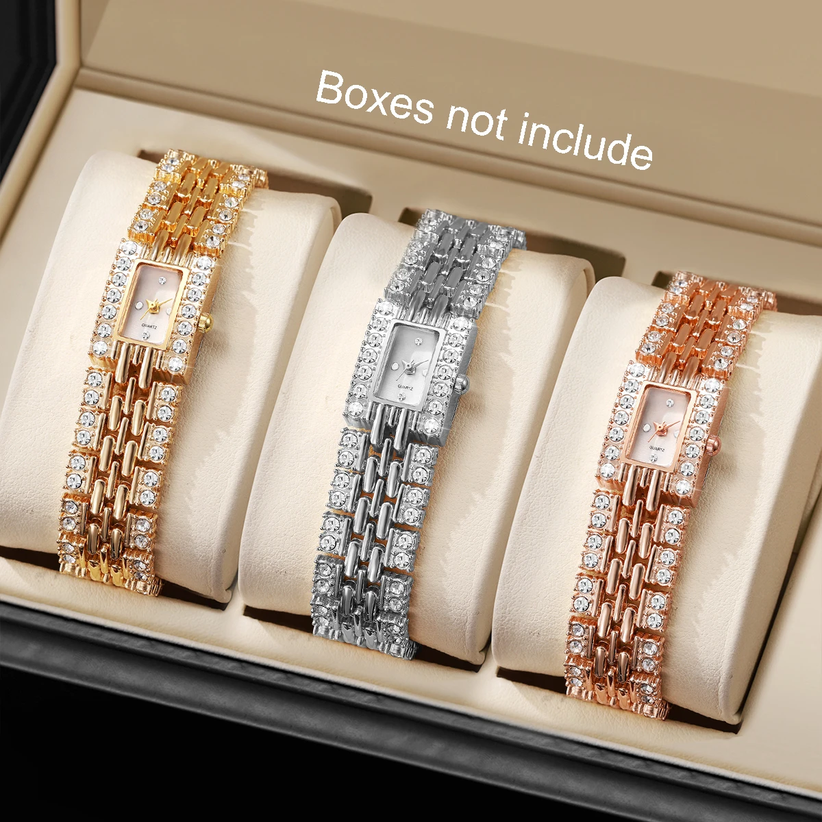 1/3PCS Fashion Rectangle Women Watches Luxury Rhinestone Ladies Bracelet Wristwatch Reloj Mujer Girls Clock Gift (Without Box)