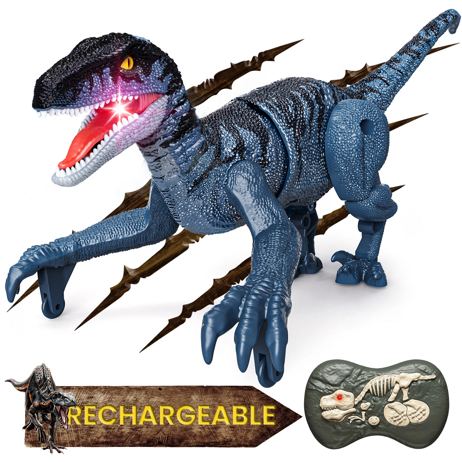 Dinosaurio de Control Remoto de 2.4GHz, Juguete Robot Velociraptor que Camina, Juguetes Electrónicos de Dinosaurios RC, Regalo para Niños y Niñas