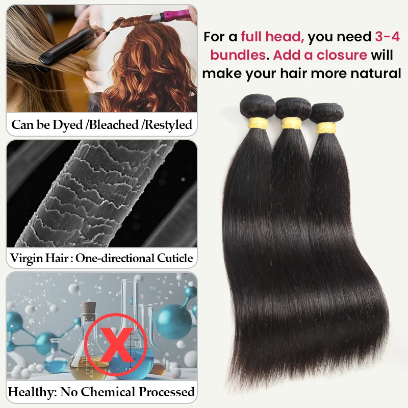 حزم الشعر البشري مستقيم البرازيلي عذراء الشعر البشري حزمة للنساء 100% جودة عالية وصلة إطالة شعر طبيعي اللون الطبيعي