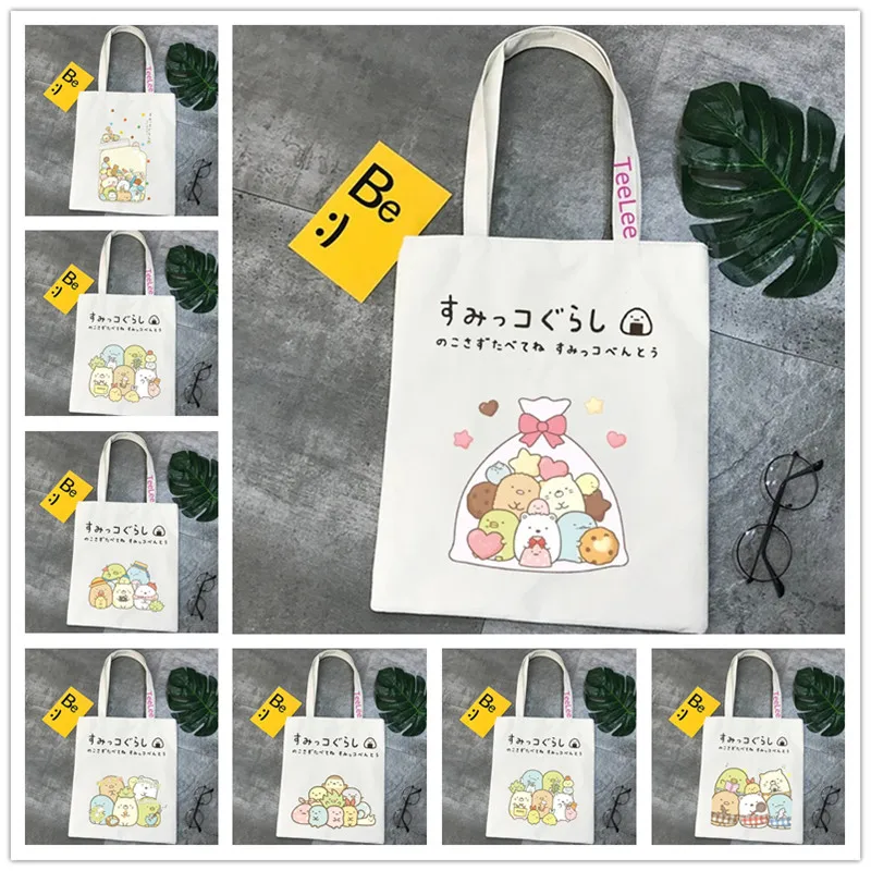 Women Shoulder Tote Bags Sumikko Gurashi Harajuku Anime Female Handbag Large Capacity Shopping Bag Canvas Girl Handbags Reusable