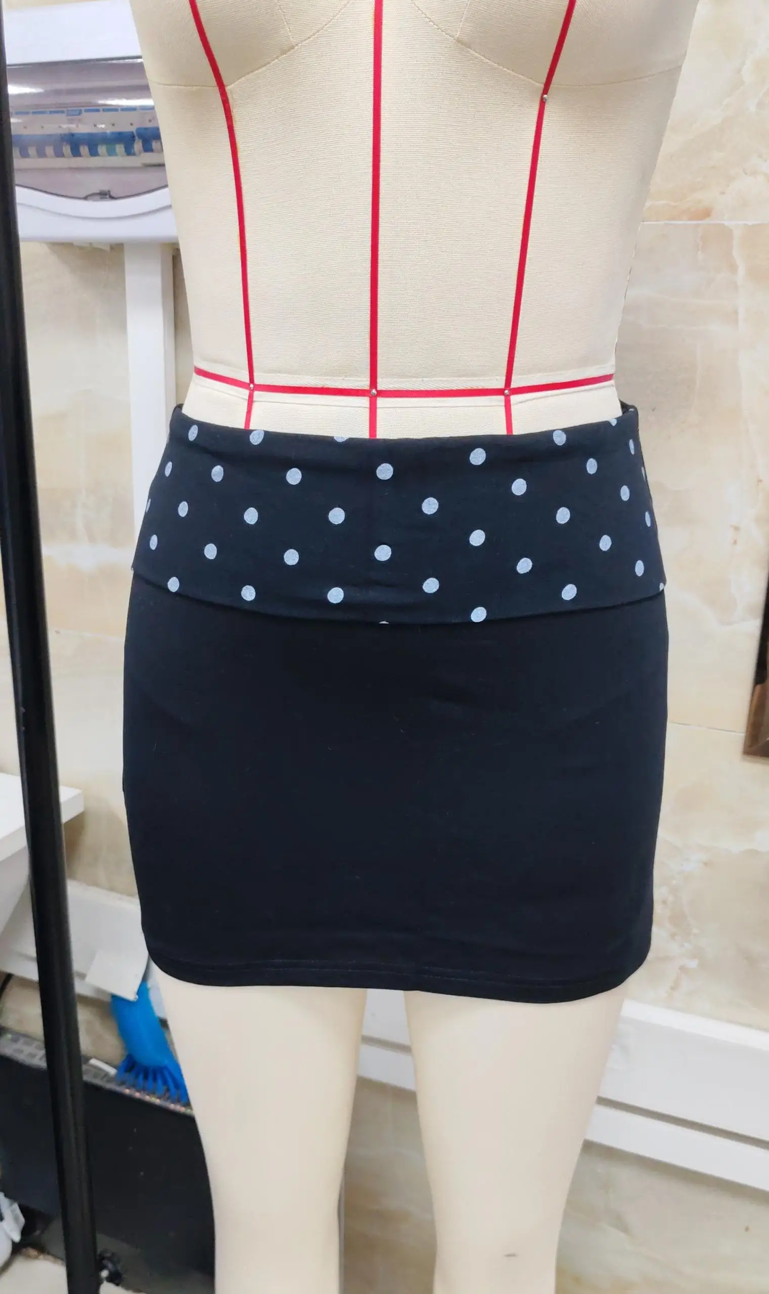 Minigonna patchwork a pois da donna Gonne slim fit casual alla moda in vita elastica estiva