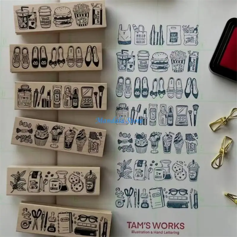 U2JC Rectangular Wooden Stamping for Water-Base Inks Pad, Design for Journaling, Diary Page, Envelopes, and Collages Art