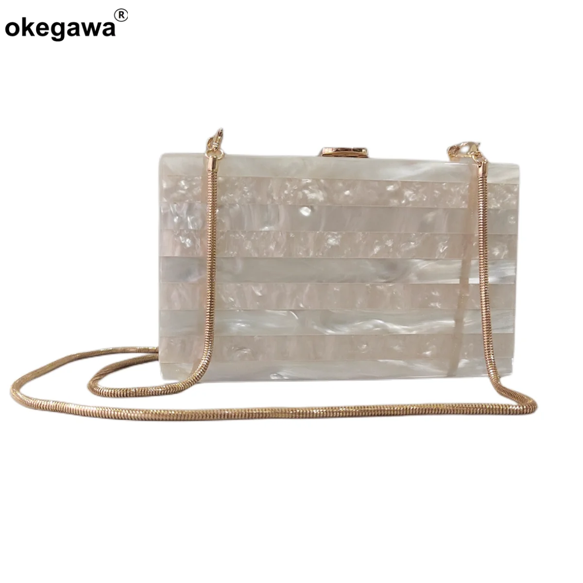 

Pearl Striped White With Nude Acrylic Box Clutches Borsa Donna Handbag Women Famous Brand Marca Famosa Shoulder Evening Purse