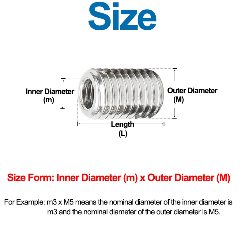 2/5PCS M2.5 M3 M4 M5 M6 M8 M10 M12 304 Stainless Steel Inside Outside Thread Adapter Screw Thread Insert Sleeve Conversion Nut