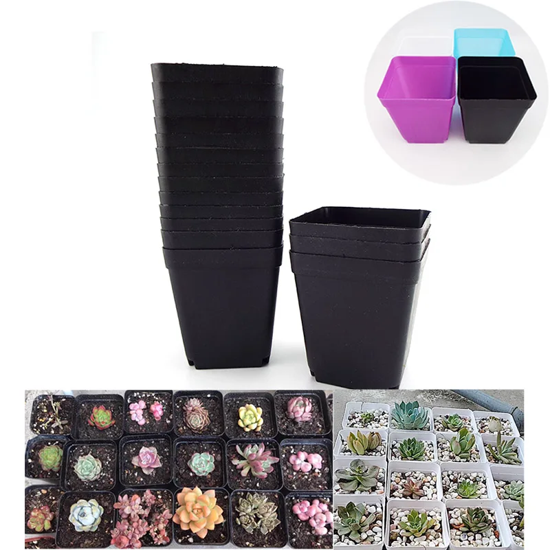 

20/50pcs/lot PE Plastic Black Color Flower Pots Garden Planters Creative Small Square for Succulent plants vegetable