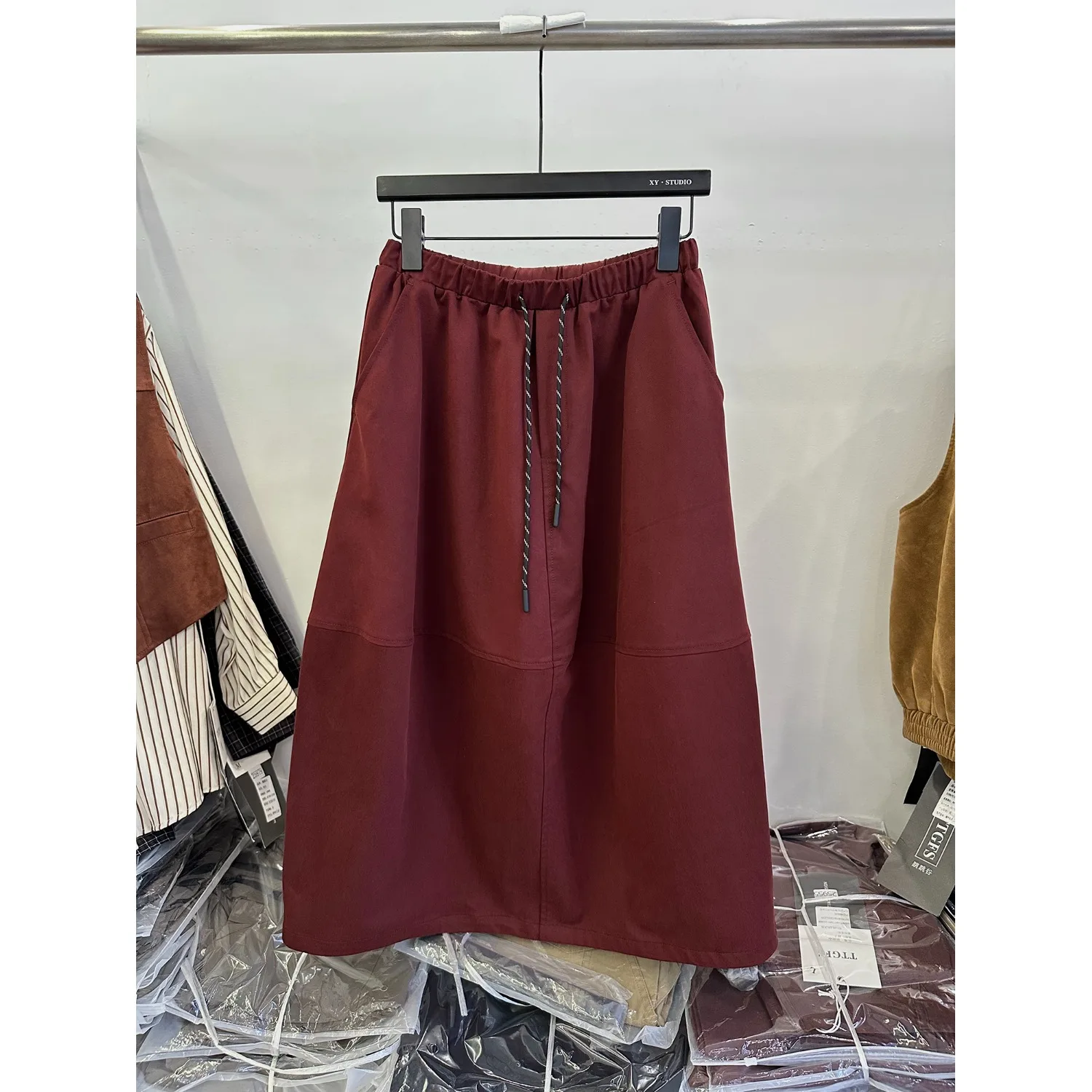 Ele Bla ألف خط زهرة برعم تنورة المرأة ربيع الخريف حجم كبير مرونة الخصر غطاء البطن منتصف طول f تنورة #2