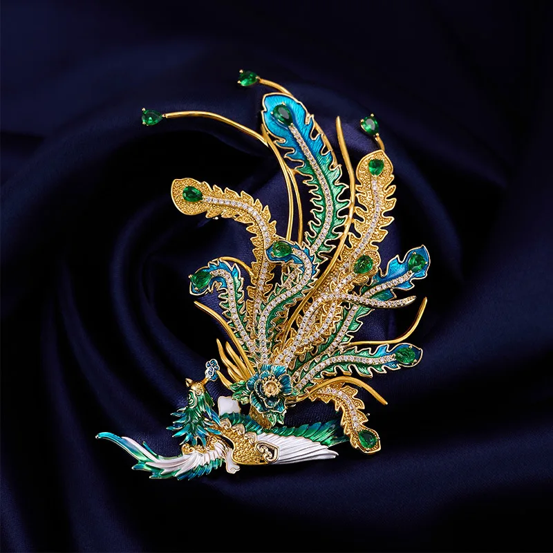 

Chinese Style Fashion Rhinestone Flying Phoenix Brooches for Women Luxury Clothing Coat Jewelry Accessries Gifts Wholesale