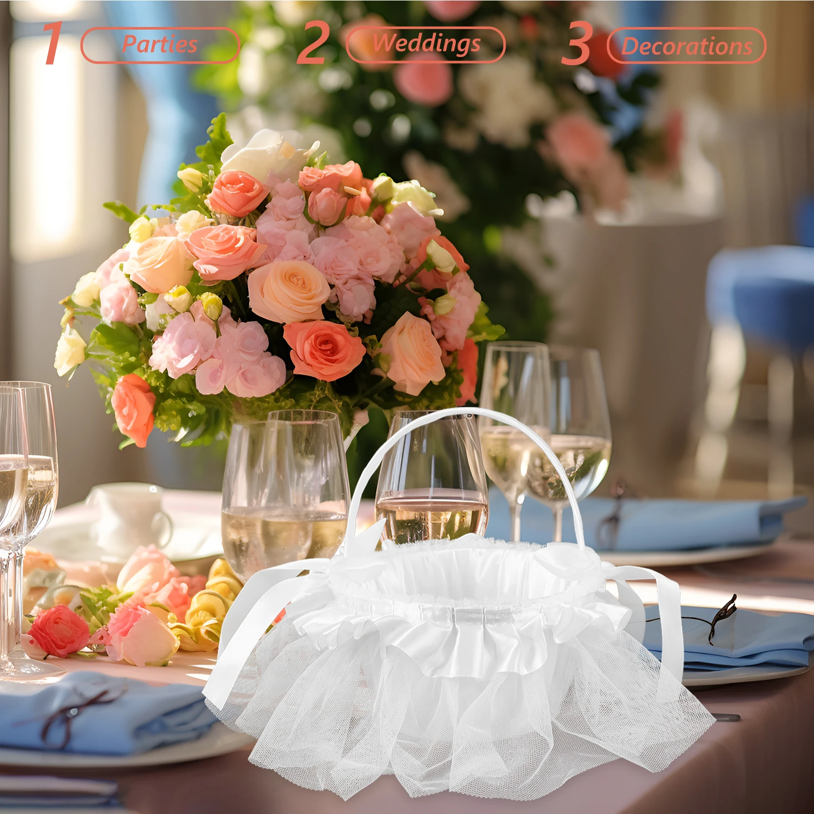 

Elegant Wedding Flower Basket Bridesmaid Round Lightweight Handle Portable Party Decorative Storage Flower Girls