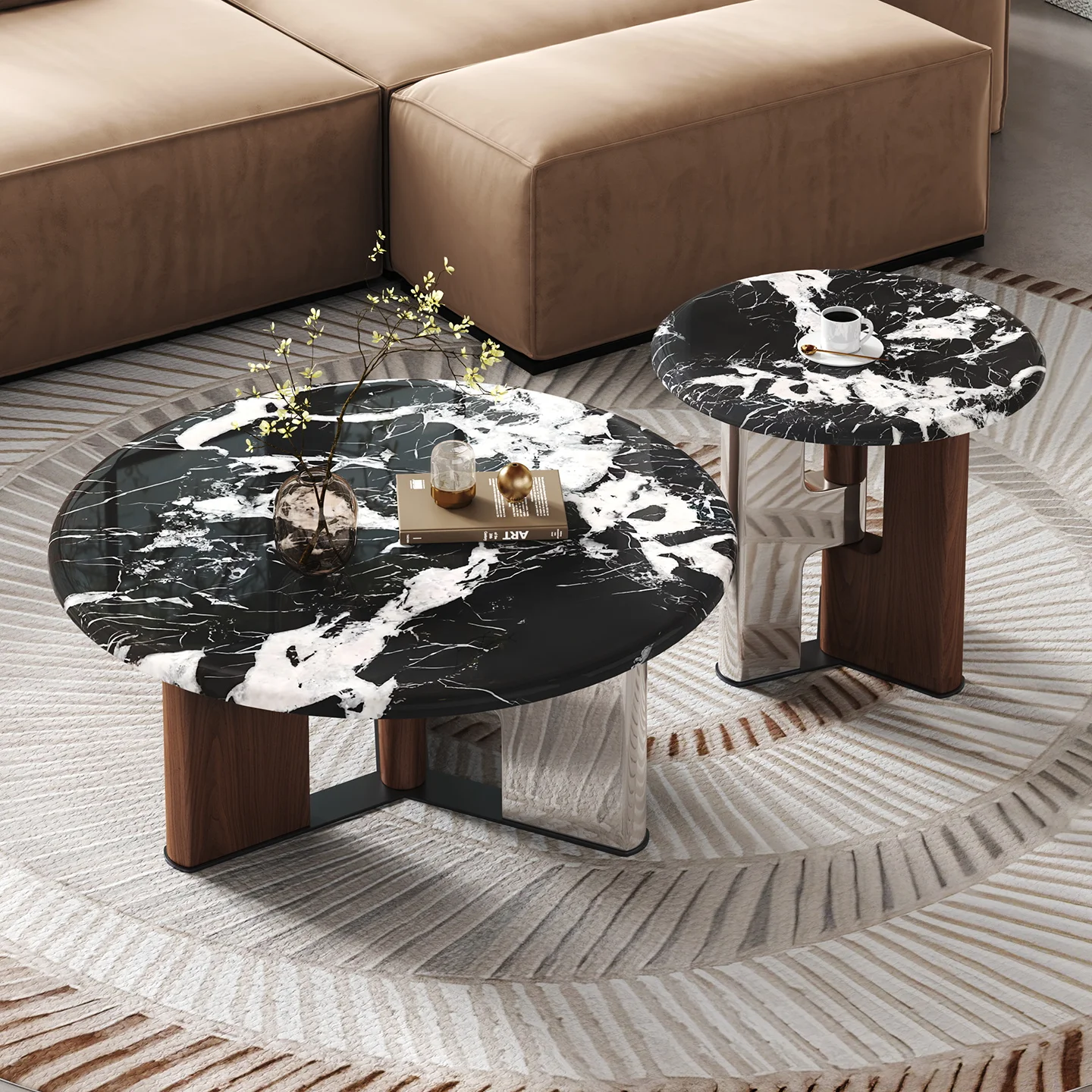 

Italian minimalist marble coffee table combination light luxury high-end living room household small apartment 2025 new coffee t