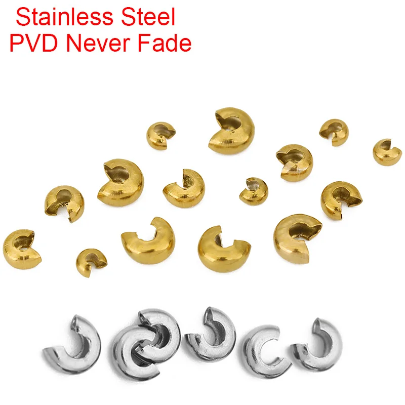 20pcs Never Fade 4 5 6 mm Stainless Steel Crimp Stopper Beads Cover PVD Loose Big Hole Spacer End Beads For Diy Jewelry Making