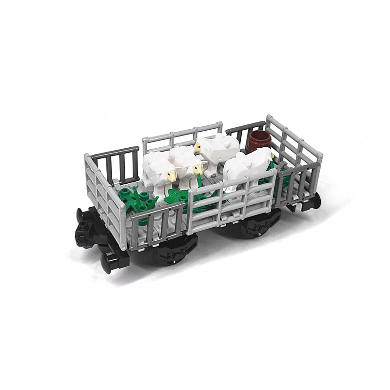 Bausteine modulare Zug-Chassis-Set MOC-Züge Transport Bauernhof Tiere Schafe Pferde Rinder Schweine
