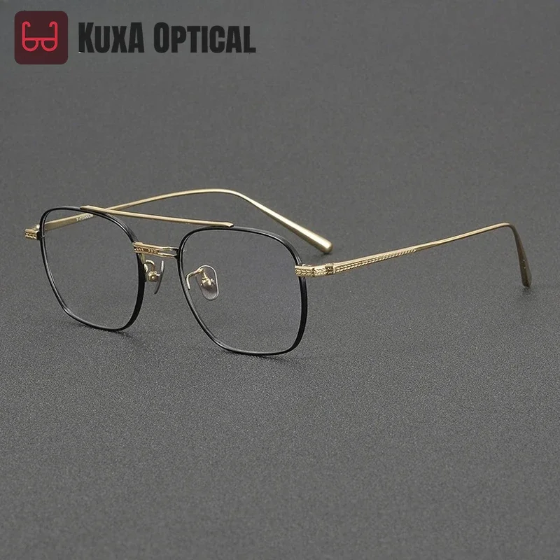 Okulary męskie KUXA 144 mm, powiększona oprawka tytanowa, duże szkła, szeroka oprawka, podwójny mostek, lekkie, do okularów korekcyjnych.