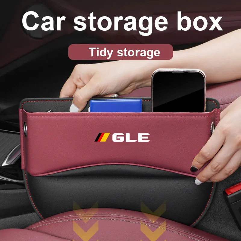 Leather Car Seat Gap Filler Pockets Multifunction Storage Box Gap Filler Seat Organiser with logo For Mercedes Benz GLE Car