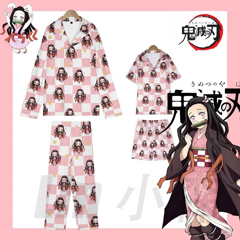 Demon Slayer Nezuko Kamado Pajama Set - Demon Girl Pink Pattern Nightwear, Anime Cosplay Homewear Loungewear Holiday Gift