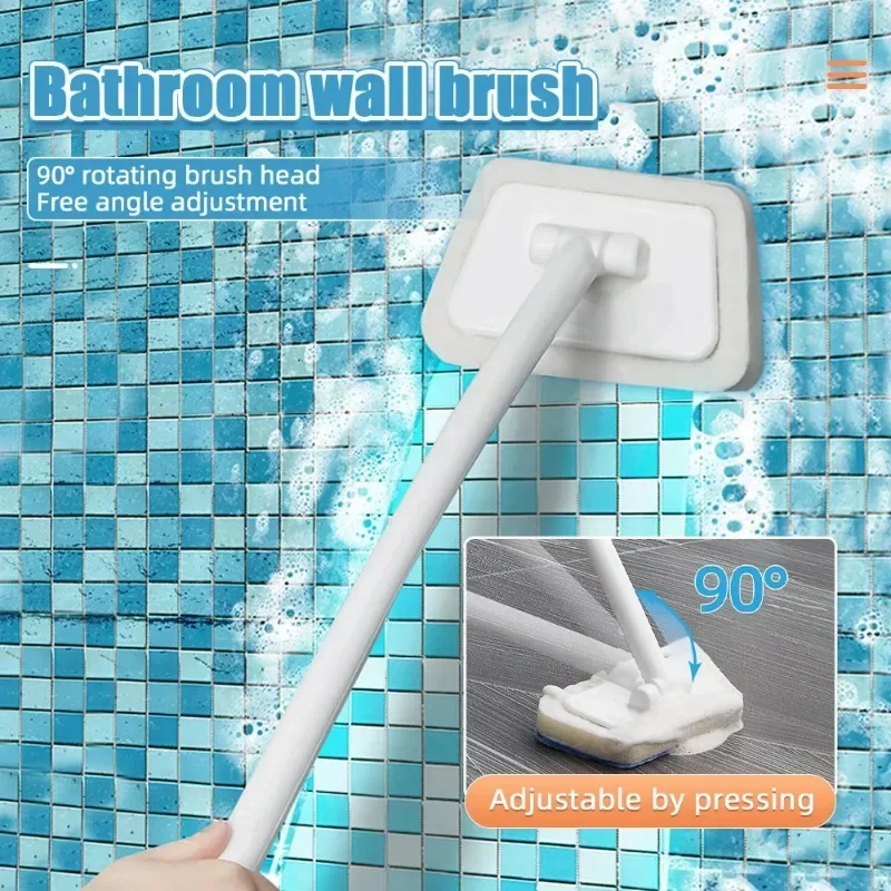 Bathroom Wall Brush Multi-function Cleaning Brush Long Handle Replaceable Household Bathtub Ceramic Tile Wall Glass Sponge Brush