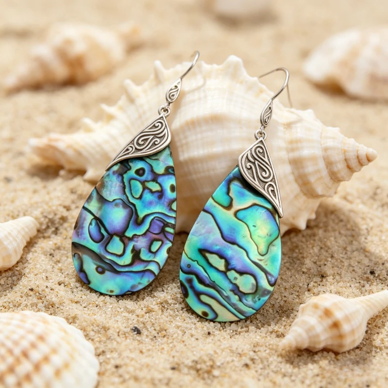 Ethnic Style Vintage Handmade Abalone Shell Pendant Earrings for Women Fashion Personalized Banquet Festival Jewelry Accessories