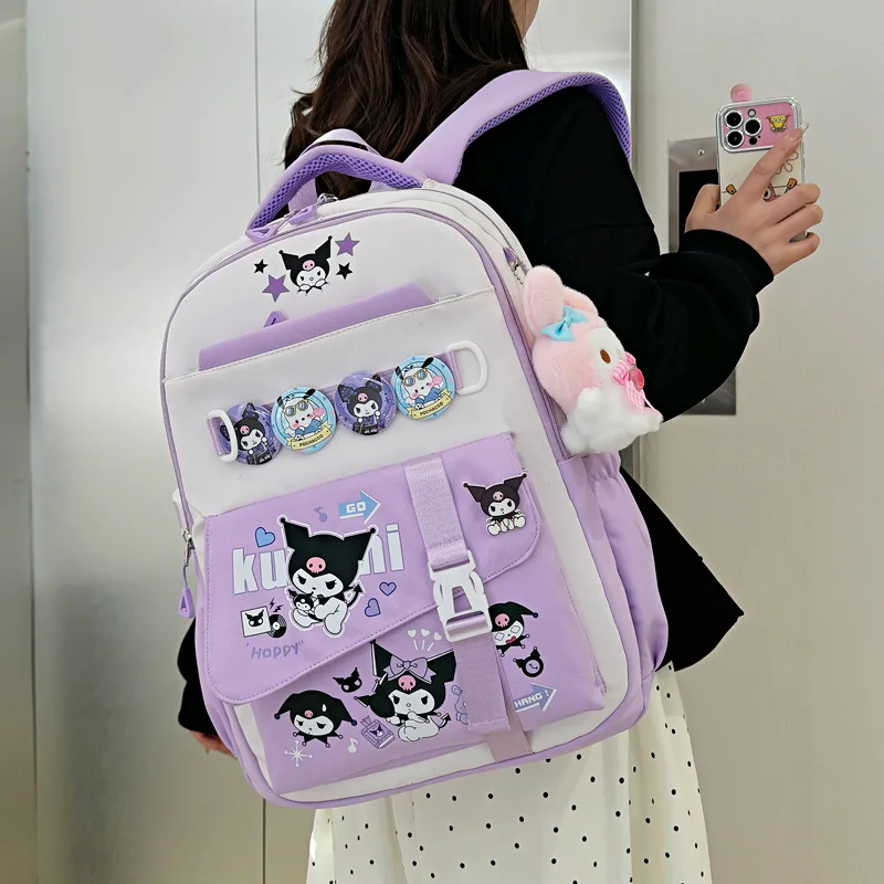 Mochila Sanrio de gran capacidad con estampado de Anime, mochila escolar ligera, mochila informal de viaje para niñas y niños