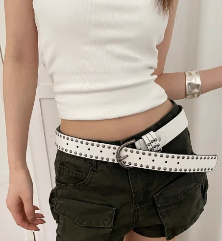 Vielseitiger, weicher Gürtel mit Nadelverschluss für Jeans, modischer Gürtel mit Nieten zur Dekoration, passend zu Kleidern im Y2K-Stil, süßes A-Design. – Detail 3