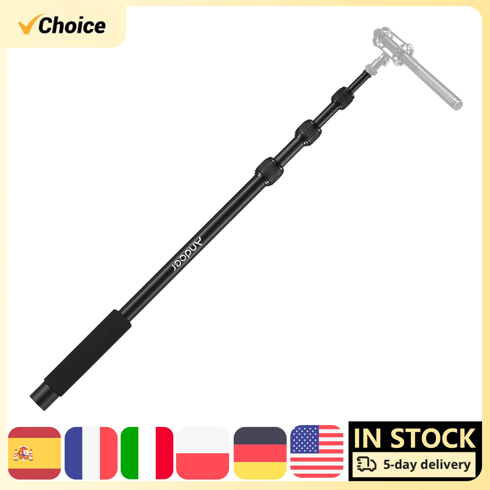 Andoer 4-Section Extendable Handheld Microphone Boom Arm Aluminum Alloy Mic Boom Pole with 1/4 Inch Screw & Thread for Studio