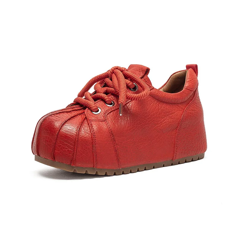 

GKTINOO 6cm Genuine Leather Women Spring Autumn Flats Loafer Hidden Heels Elthnic Platform Wedge Mary Jane Comfy Shoes Lace Up