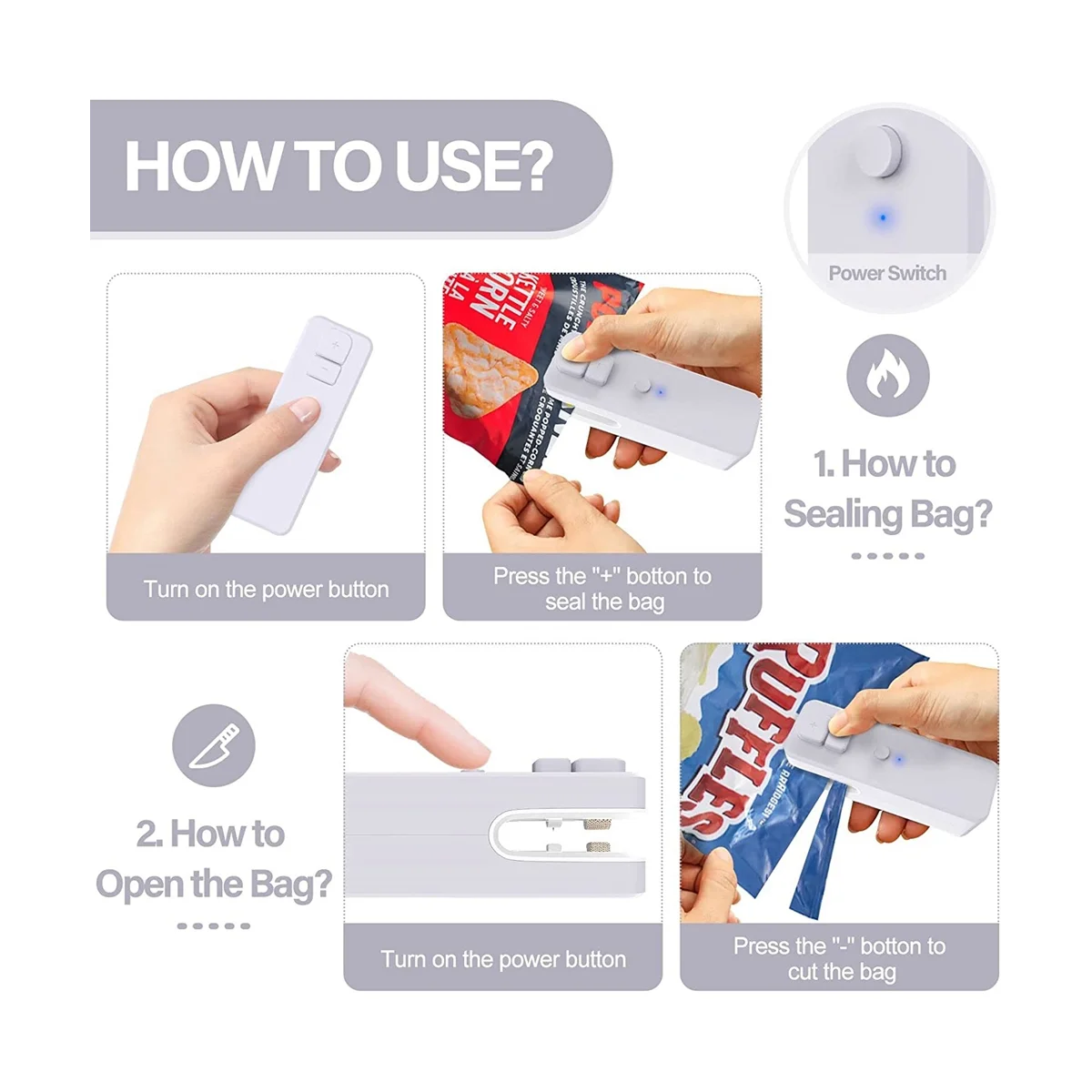 Mini Bag Sealer, Rechargeable Mini Chip Bag Sealer and Cutter with Soft Magnetic, Portable Chip Bag Sealer Machine