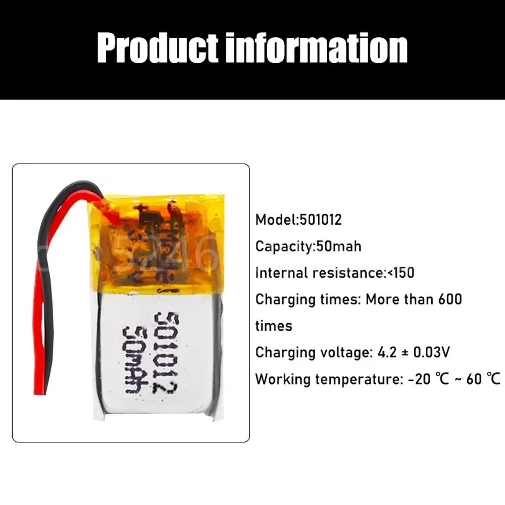 بطارية ليثيوم بوليمر 3.7 فولت 50 مللي أمبير في الساعة 501012   لفصول DIY ثلاثية الأبعاد Mp3 قلم تسجيل بلوتوث سماعة المتكلم ساعة ذكية