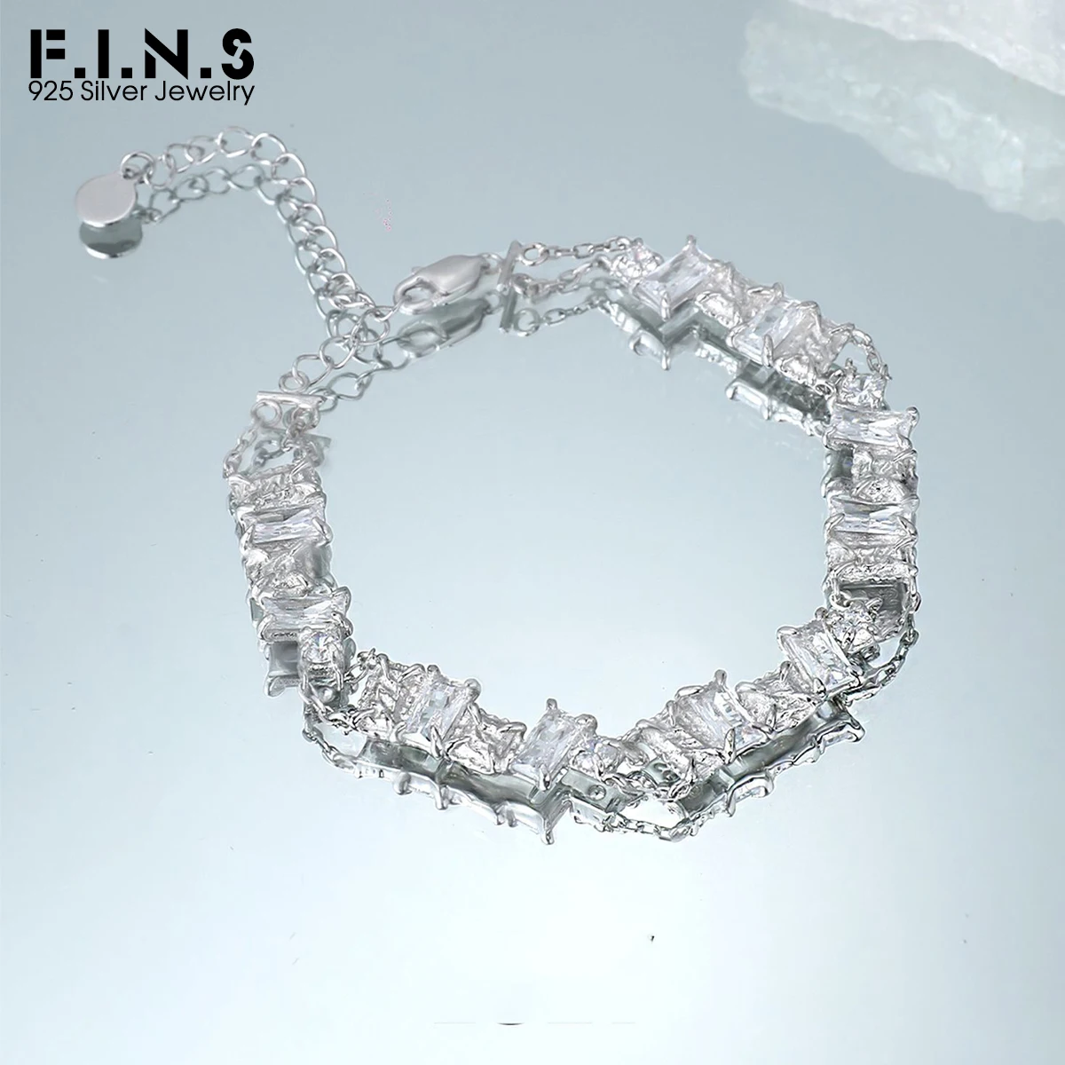 

F.I.N.S Original Design Zrcon S925 Sterling Silver Bracelet Luxury Irregular Geometric CZ Adjustable Hand Party Fine Jewelry