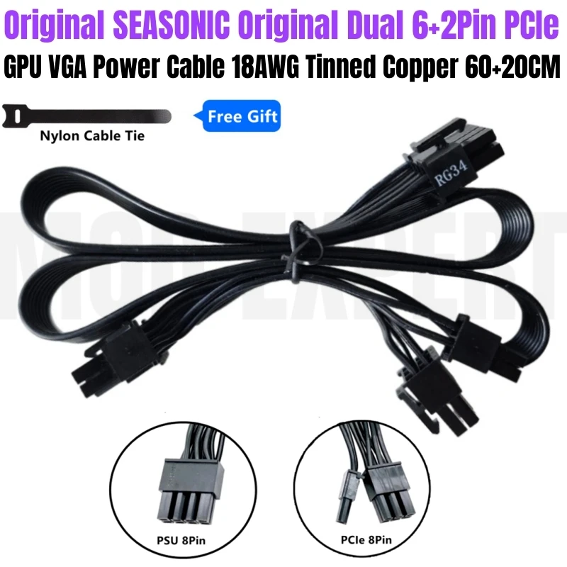 

Original PCIe Dual 8Pin 6+2Pin VGA GPU Power Cable Flat 18AWG for Seasonic G-750, G-650, G-550, G-450, G360 G-Series Modular