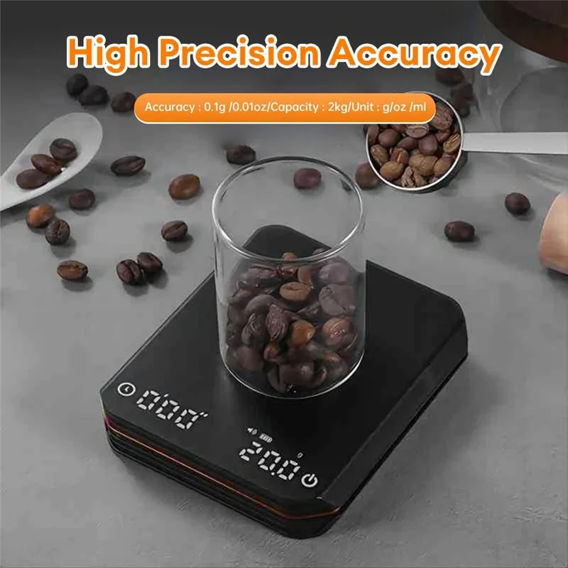 Balance à café numérique LED avec minuterie, 0.1G/2KG, haute précision, balance de cuisine électronique pour pesage des aliments, expresso, meilleure vente
