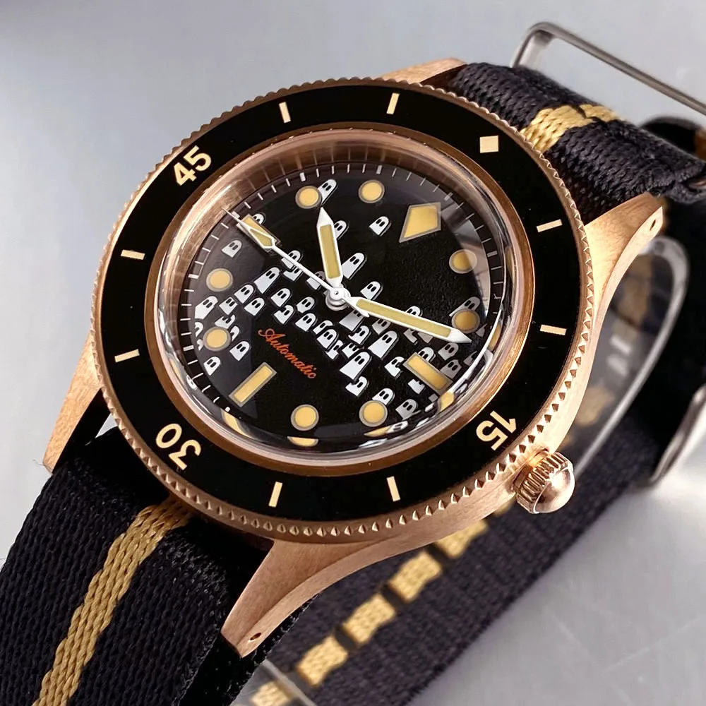 Tandorio 50 Fathoms NH35A Automatic Watch for Men CUSN8 Solid Bronze PT5000 Movement 20BAR Waterproof Bubble Sapphire Glass 40m
