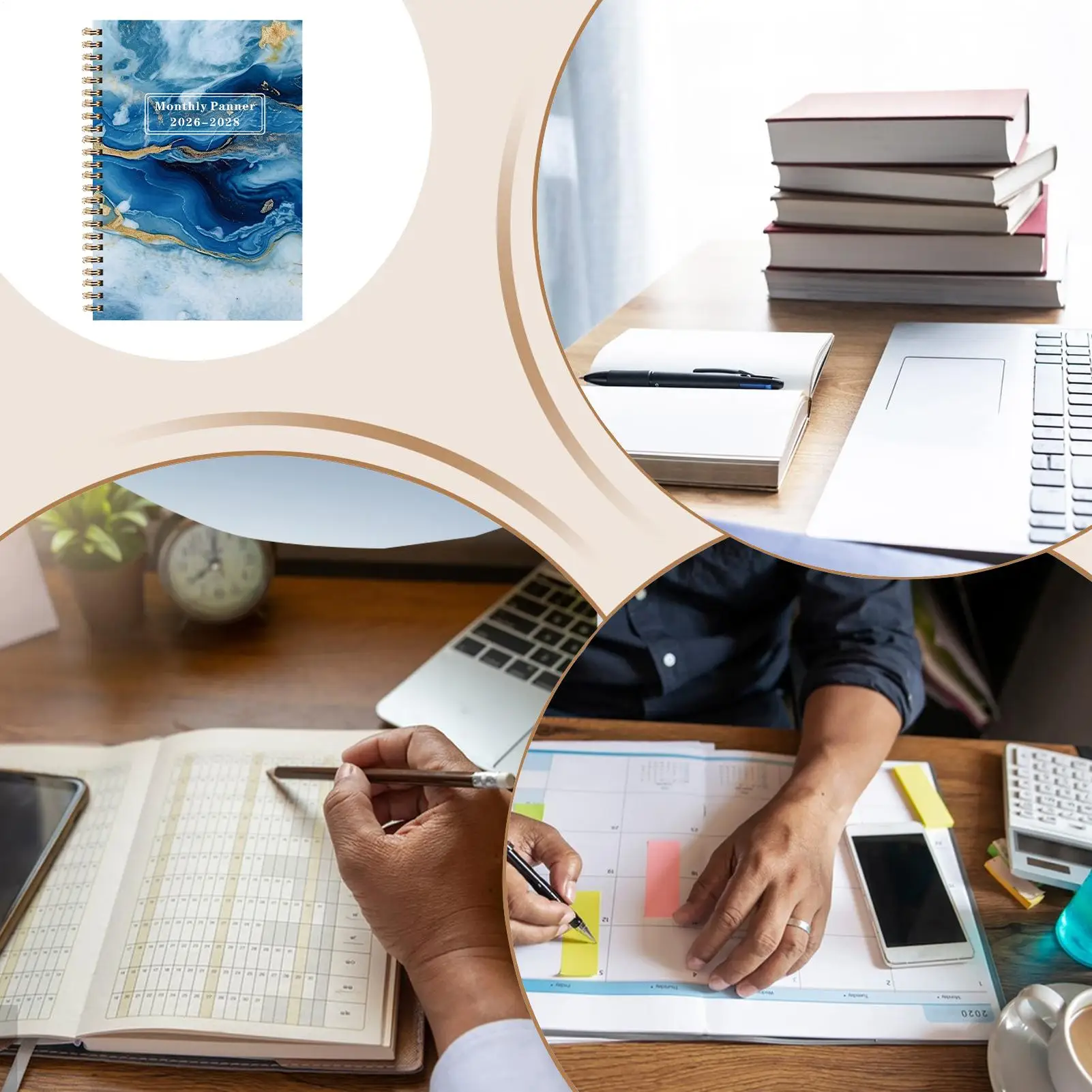 2026-2028 مخطط شهري مجلة تجليد الملف مع علامات تبويب لمدة 36 شهرًا للعمل في مكان العمل في المدارس والكلية