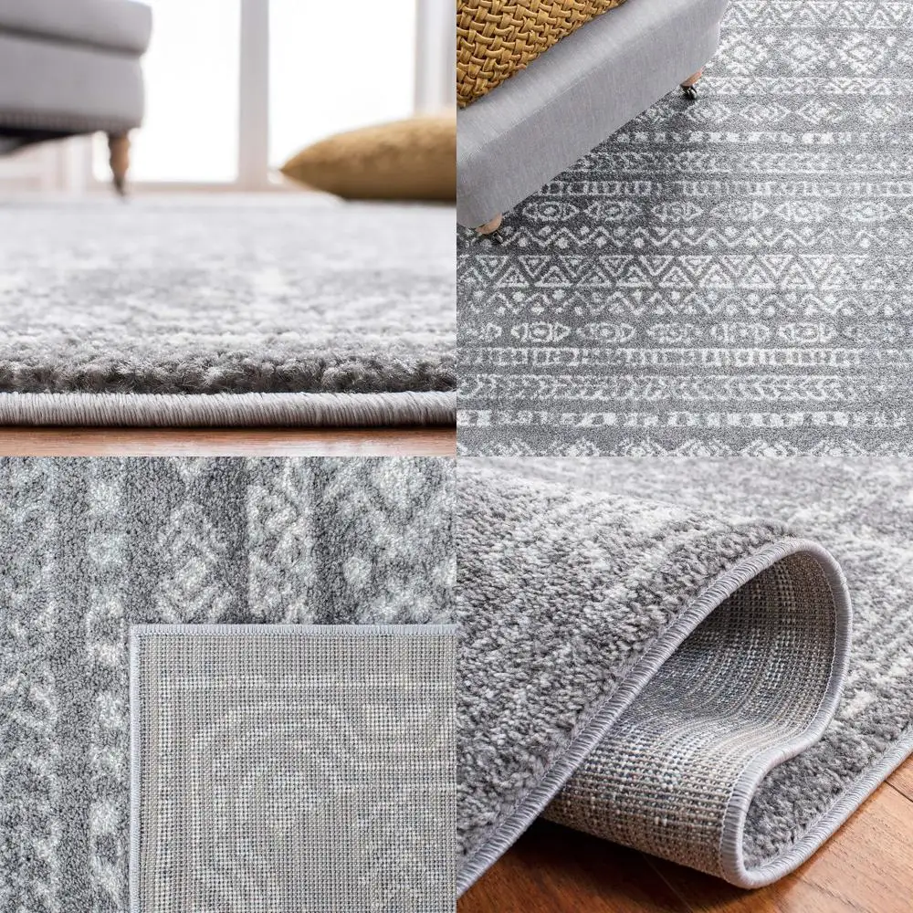 4x6 Tulum Collection Area Rug - Grey and Ivory Moroccan Boho Distressed Design, Non-Shedding, Easy to Clean, Perfect for Living