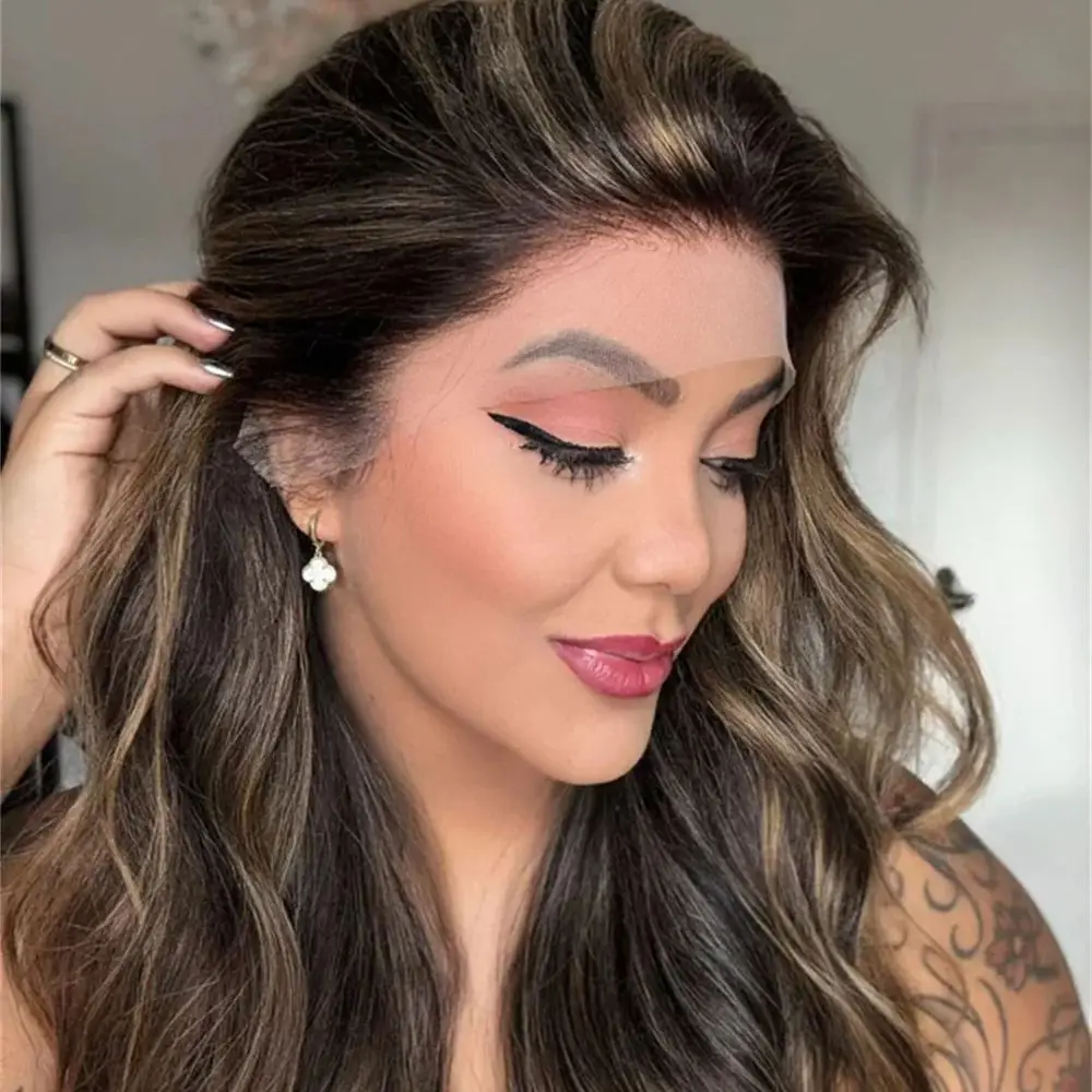 

Парик Highlight Wig из смешанного человеческого и синтетического волоса, 13x4, медово-блонд, с эффектом Body Wave, на кружевной основе 13x4 Full HD, без клея, для женщин