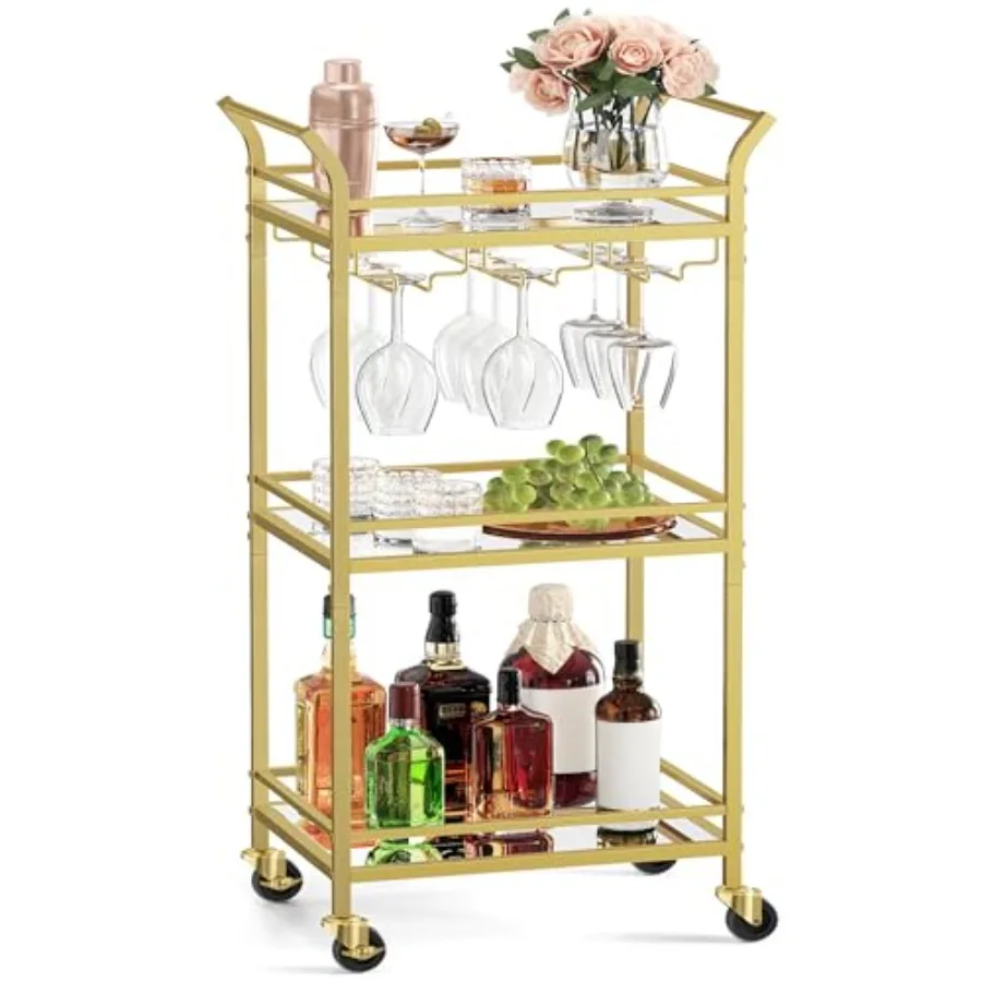 

Bar Cart Home Bar Serving Cart Small Bar Serving Cart with 3-Tier Shelf Wine Holders Glass Holders Mini Bar Cart for Small Spac