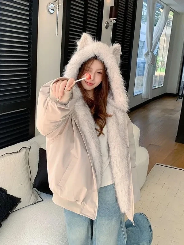 

Thiened пушистый меховой воротник хлопок тюре мужское зимнее пальто на подкладке Fce теплый комплект из двух предметов с капюшоном для поездок на работу